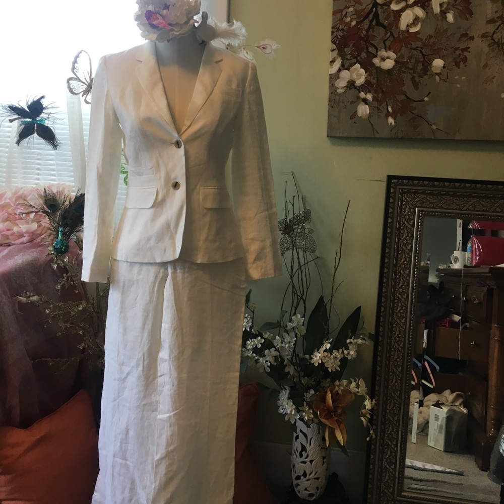 2 piece white linen suit